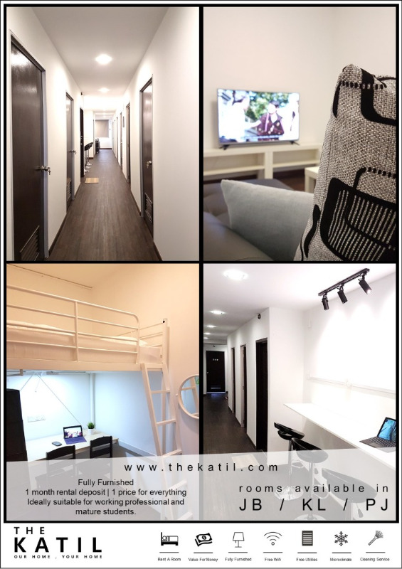 room for rent, single room, permas jaya, Fully Furnished, Aircond & WiFi Permas Jaya Coliving Hostel Rooms for Rent from RM800 per month close to Aeon Jusco Permas Jaya!