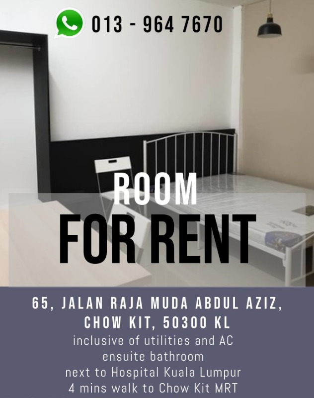 room for rent, medium room, jalan raja muda abdul aziz, HKL Fully Furnished Double Room with Ensuite Bathroom, 4mins to MRT