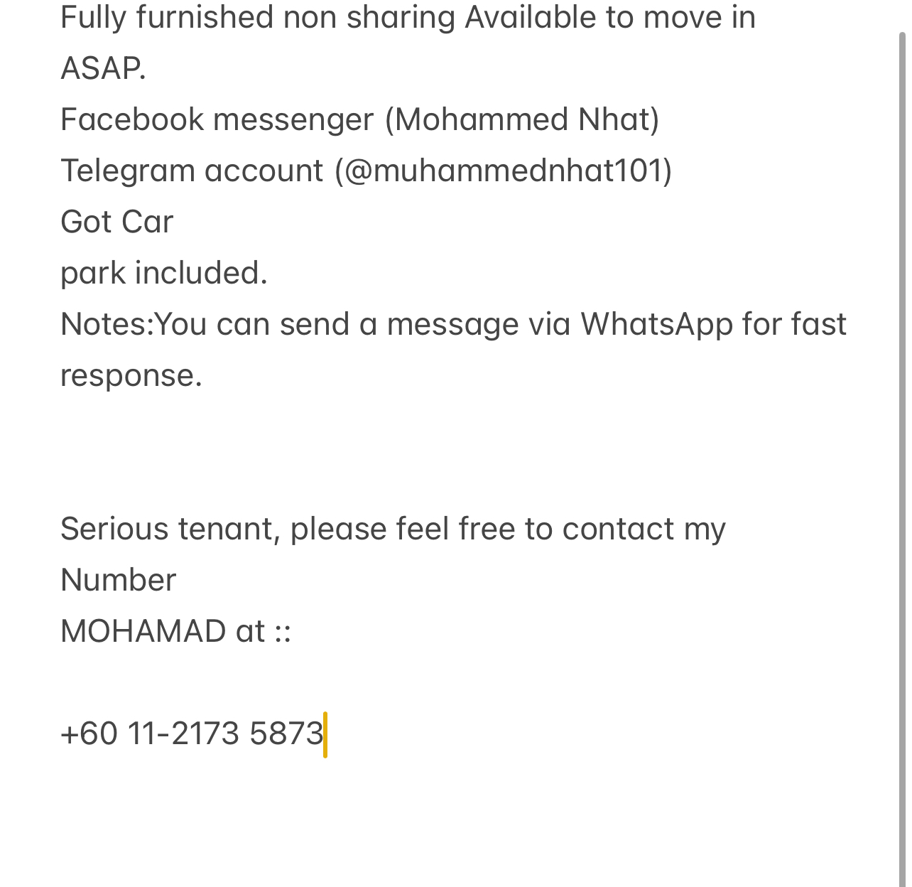 room for rent, master room, inanam, Send the owner a message on WhatsApp/facebook if you want to RENT the unit facebook (Mohammed Nhat)&Telegram(@muhammednhat101) Fully furnished non sharing :(comfortable)